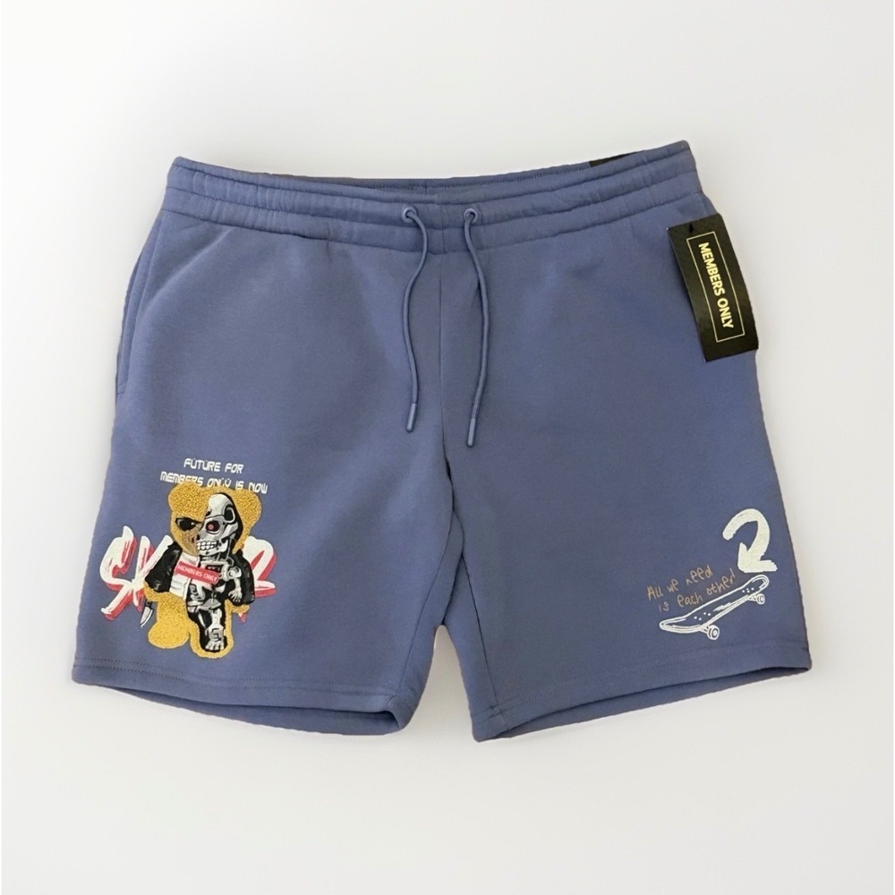 Members Only Graphic Drawstring Skater Bear Sweatshorts - Tempest Blue‎ Men's XL
